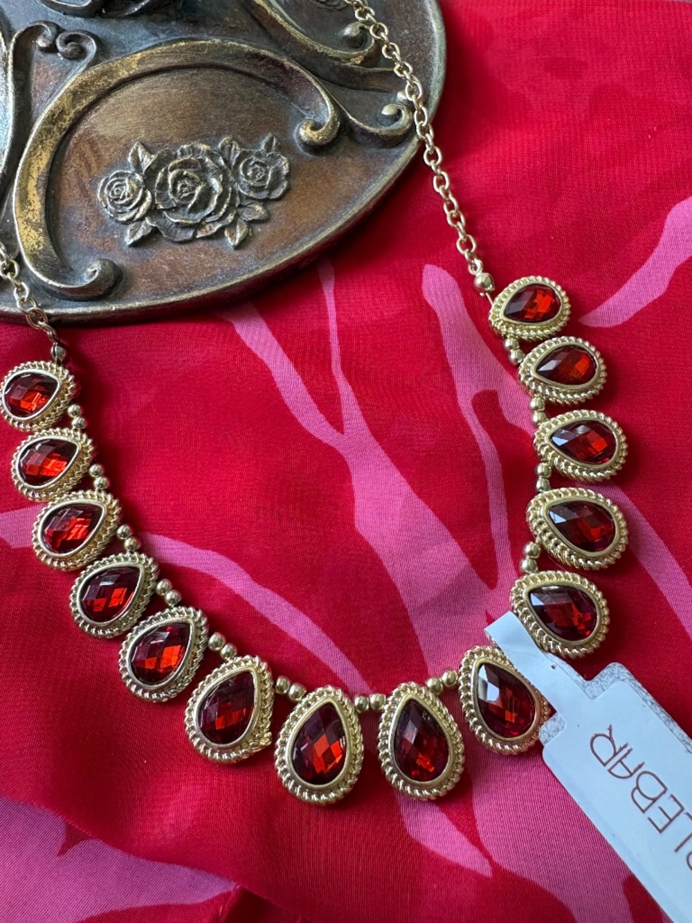 Baublebar Statement Necklace in Faux Red Garnet and Goldtone